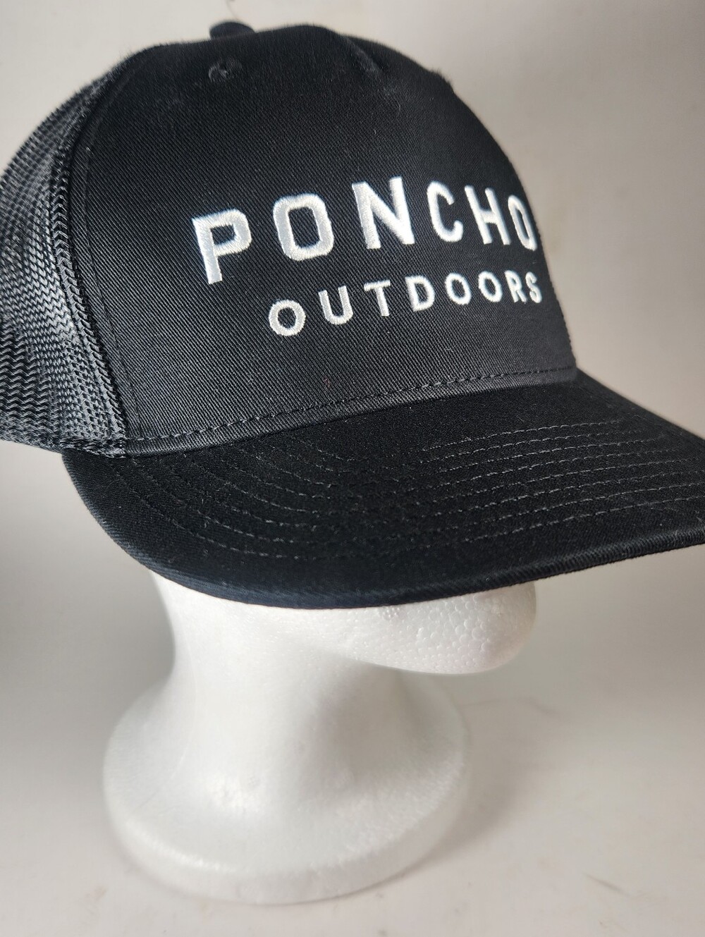 PONCHO Outdoors Hat Cap Snapback Black Mesh Trucker